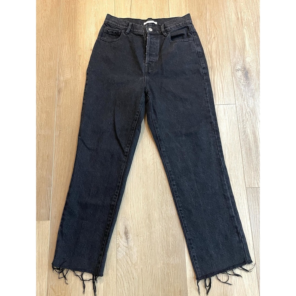 PacSun Women's Black Raw Hem Button Fly High Rise Straight Leg Jeans Waist 27